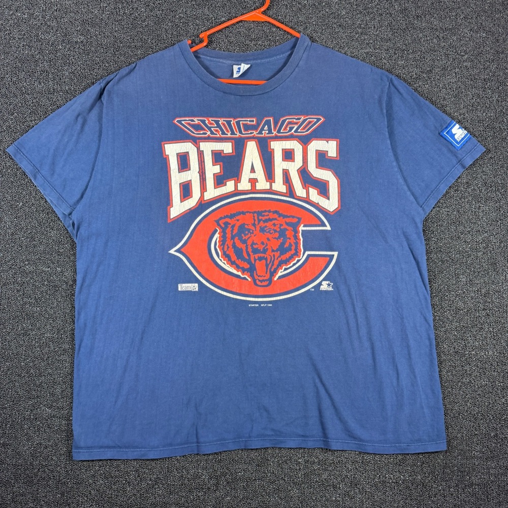 VTG 1990 Chicago Bears Starter T Shirt Men XL Blue Football Made in USA Spellout